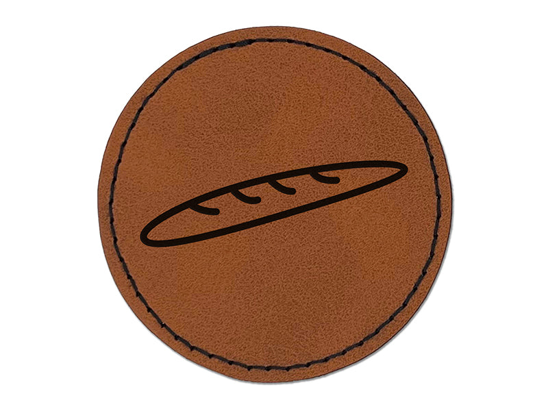 Baguette French Bread Doodle Round Iron-On Engraved Faux Leather Patch Applique - 2.5"