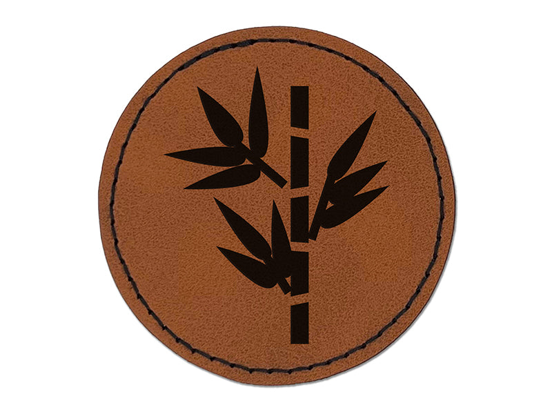 Bamboo Shoot Round Iron-On Engraved Faux Leather Patch Applique - 2.5"