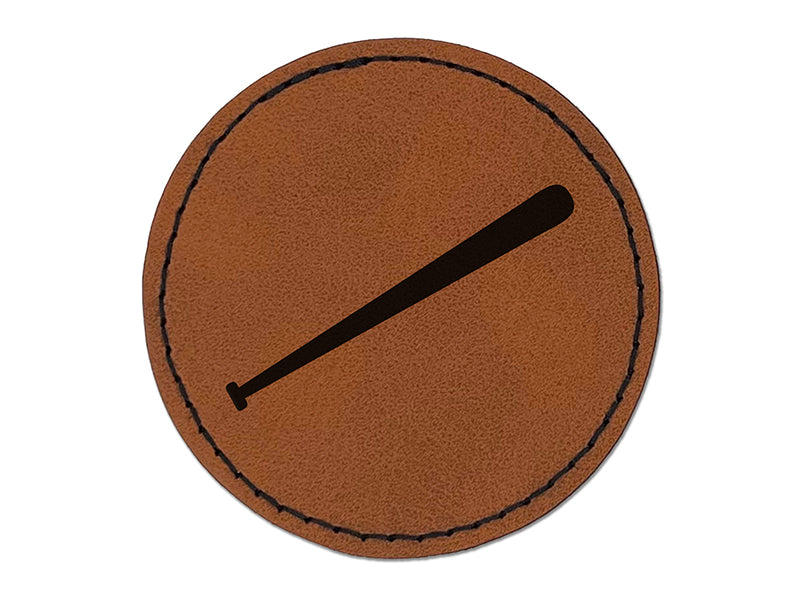 Baseball Bat Solid Round Iron-On Engraved Faux Leather Patch Applique - 2.5"