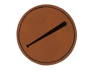 Baseball Bat Solid Round Iron-On Engraved Faux Leather Patch Applique - 2.5"