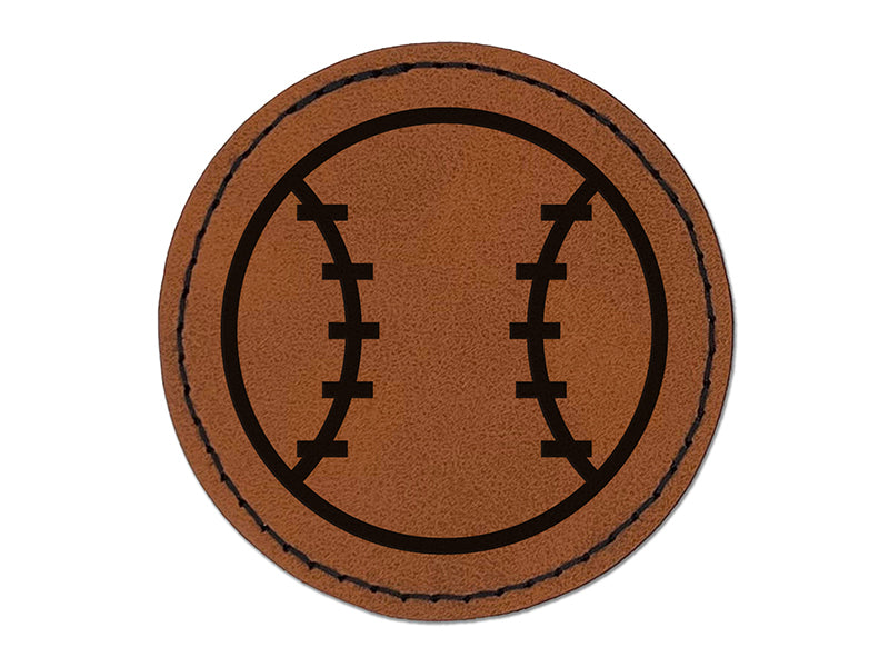 Baseball Cartoon Round Iron-On Engraved Faux Leather Patch Applique - 2.5"