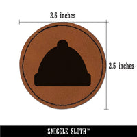 Beanie Winter Hat Round Iron-On Engraved Faux Leather Patch Applique - 2.5"