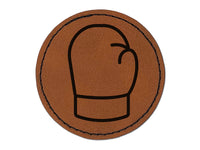 Boxing Glove Outline Round Iron-On Engraved Faux Leather Patch Applique - 2.5"