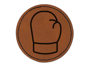 Boxing Glove Outline Round Iron-On Engraved Faux Leather Patch Applique - 2.5"