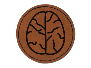 Brain Doodle Round Iron-On Engraved Faux Leather Patch Applique - 2.5"