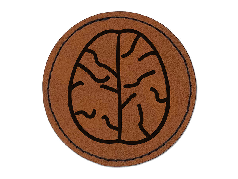 Brain Doodle Round Iron-On Engraved Faux Leather Patch Applique - 2.5"