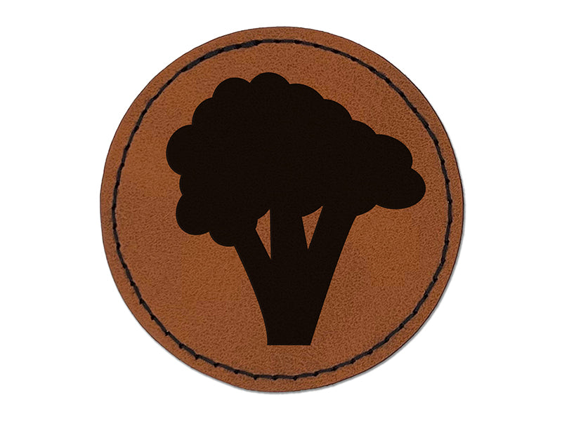 Broccoli Vegetable Solid Round Iron-On Engraved Faux Leather Patch Applique - 2.5"