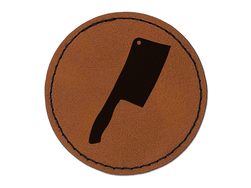 Butcher Knife Cooking Round Iron-On Engraved Faux Leather Patch Applique - 2.5"