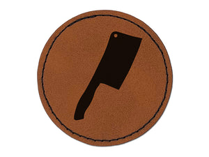 Butcher Knife Cooking Round Iron-On Engraved Faux Leather Patch Applique - 2.5"