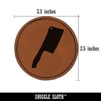 Butcher Knife Cooking Round Iron-On Engraved Faux Leather Patch Applique - 2.5"