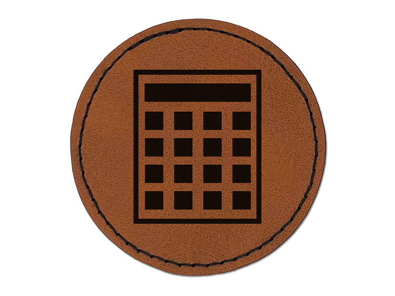 Calculator Icon Round Iron-On Engraved Faux Leather Patch Applique - 2.5"