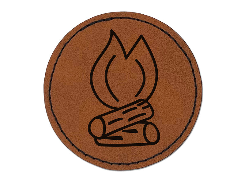 Camp Fire Doodle Round Iron-On Engraved Faux Leather Patch Applique - 2.5"