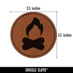 Campfire Fire Symbol Round Iron-On Engraved Faux Leather Patch Applique - 2.5"