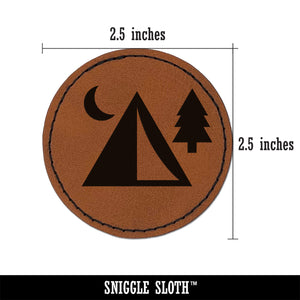 Camping Tent Campsite Round Iron-On Engraved Faux Leather Patch Applique - 2.5"