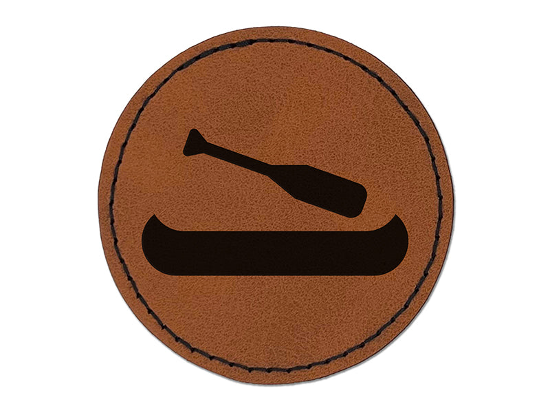 Canoe Doodle Round Iron-On Engraved Faux Leather Patch Applique - 2.5"