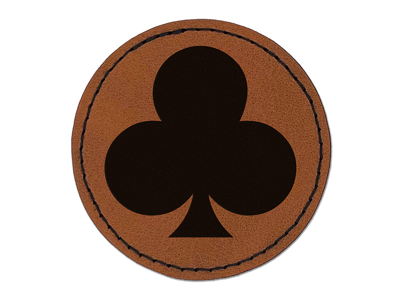 Card Suit Clubs Round Iron-On Engraved Faux Leather Patch Applique - 2.5"