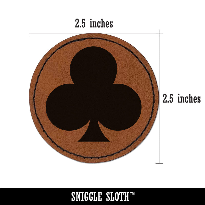 Card Suit Clubs Round Iron-On Engraved Faux Leather Patch Applique - 2.5"
