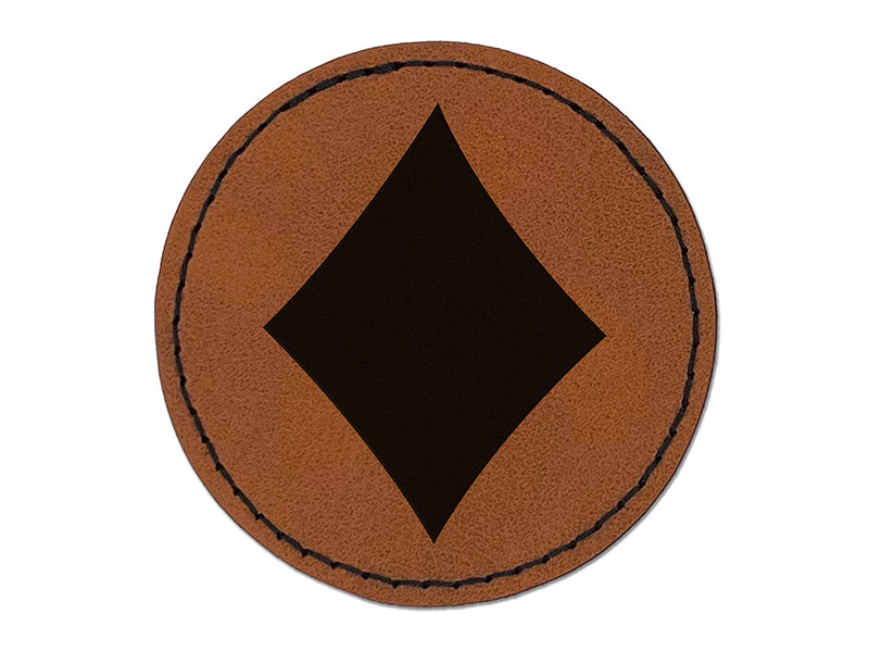 Card Suit Diamonds Round Iron-On Engraved Faux Leather Patch Applique - 2.5"