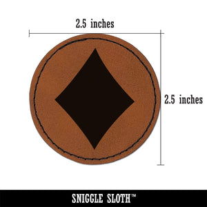 Card Suit Diamonds Round Iron-On Engraved Faux Leather Patch Applique - 2.5"