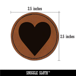 Card Suit Hearts Round Iron-On Engraved Faux Leather Patch Applique - 2.5"