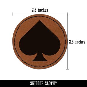Card Suit Spades Round Iron-On Engraved Faux Leather Patch Applique - 2.5"