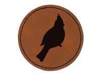 Cardinal Bird Solid Round Iron-On Engraved Faux Leather Patch Applique - 2.5"