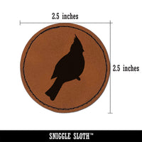 Cardinal Bird Solid Round Iron-On Engraved Faux Leather Patch Applique - 2.5"