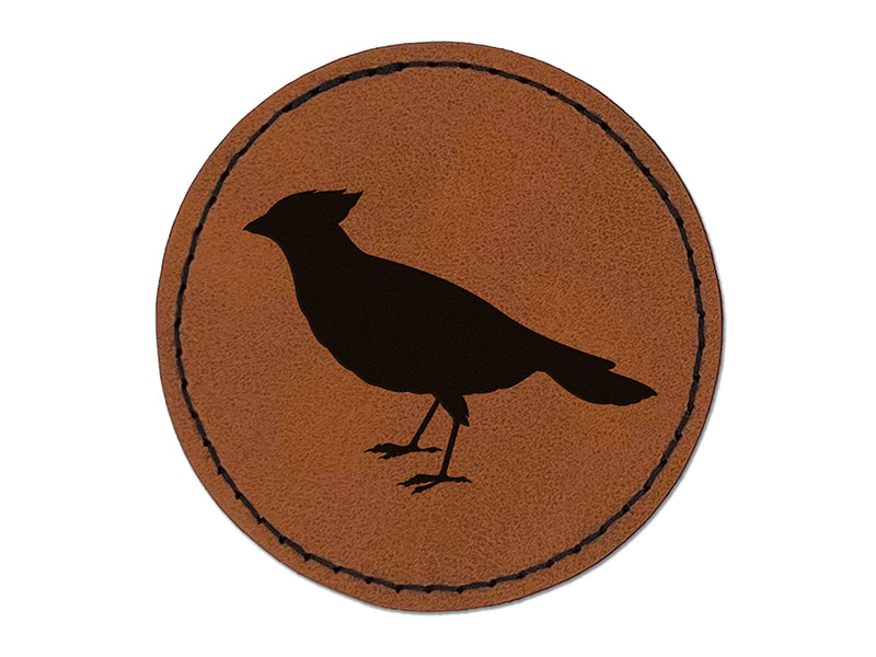 Cardinal Bird Standing Solid Round Iron-On Engraved Faux Leather Patch Applique - 2.5"