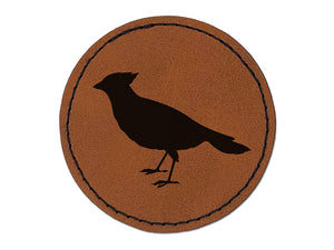 Cardinal Bird Standing Solid Round Iron-On Engraved Faux Leather Patch Applique - 2.5"