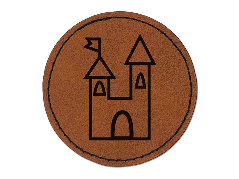 Castle Fairytale Round Iron-On Engraved Faux Leather Patch Applique - 2.5"