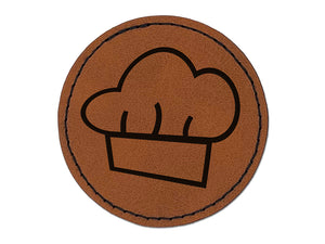 Chef Hat Cooking Round Iron-On Engraved Faux Leather Patch Applique - 2.5"