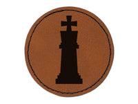 Chess King Piece Round Iron-On Engraved Faux Leather Patch Applique - 2.5"