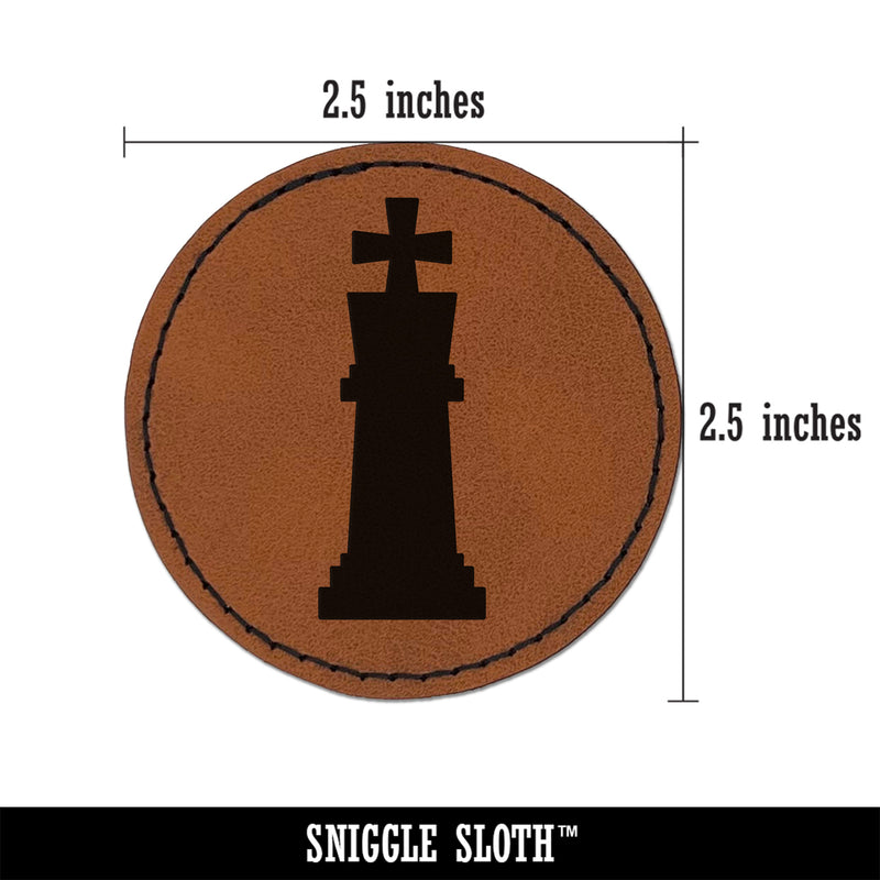 Chess King Piece Round Iron-On Engraved Faux Leather Patch Applique - 2.5"