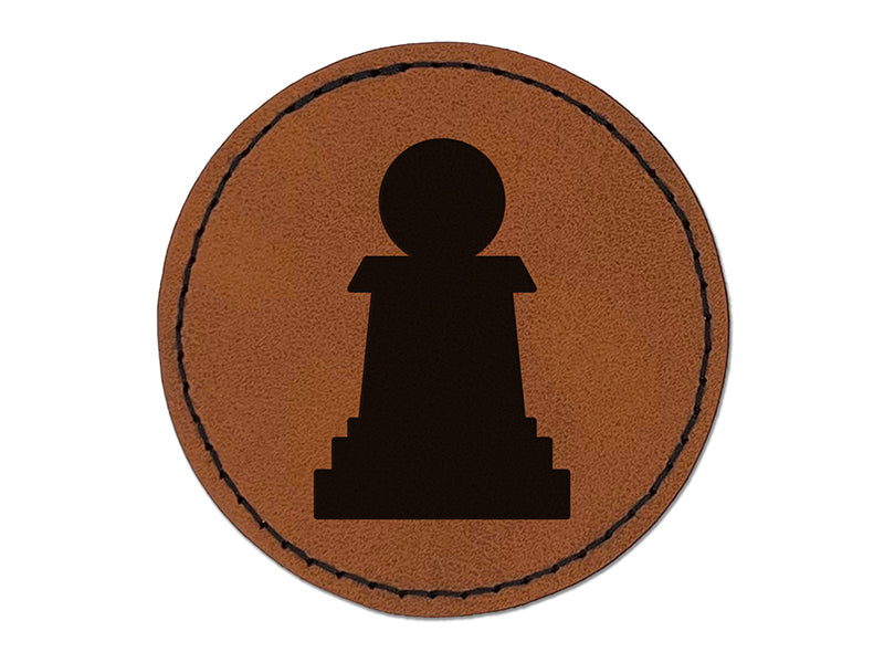 Chess Pawn Piece Round Iron-On Engraved Faux Leather Patch Applique - 2.5"