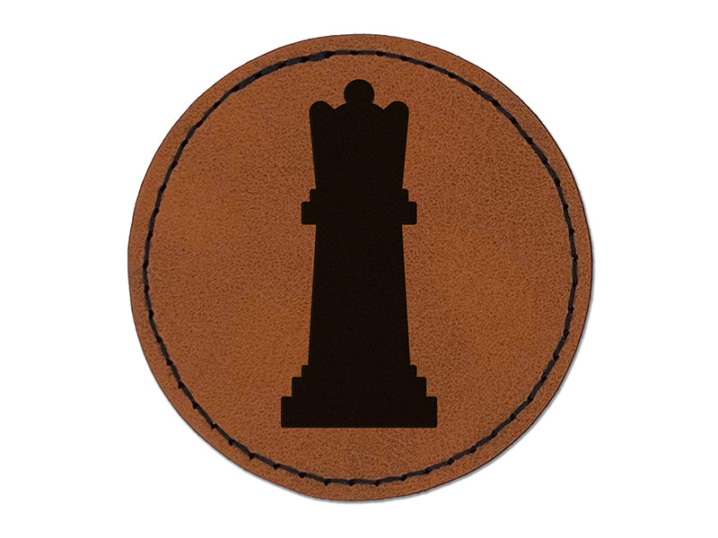 Chess Queen Piece Round Iron-On Engraved Faux Leather Patch Applique - 2.5"