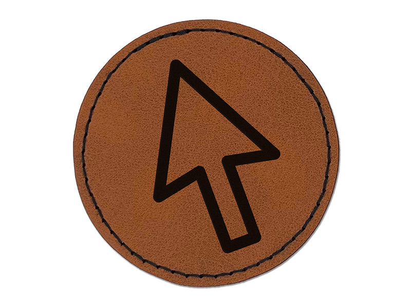 Computer Mouse Arrow Round Iron-On Engraved Faux Leather Patch Applique - 2.5"