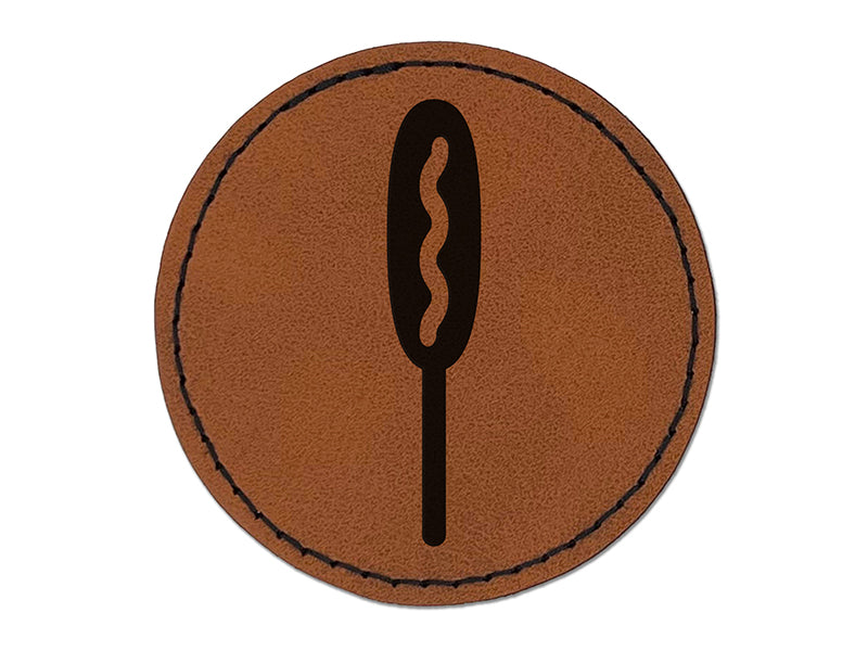 Corn Dog Round Iron-On Engraved Faux Leather Patch Applique - 2.5"