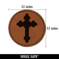 Cross Doodle Christian Round Iron-On Engraved Faux Leather Patch Applique - 2.5"