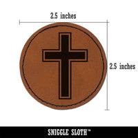 Cross with Outline Christian Round Iron-On Engraved Faux Leather Patch Applique - 2.5"