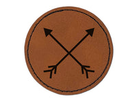 Crossed Arrows Round Iron-On Engraved Faux Leather Patch Applique - 2.5"