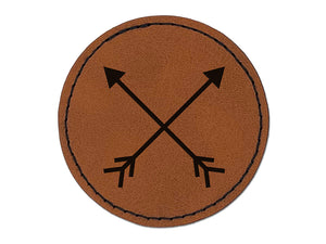 Crossed Arrows Round Iron-On Engraved Faux Leather Patch Applique - 2.5"