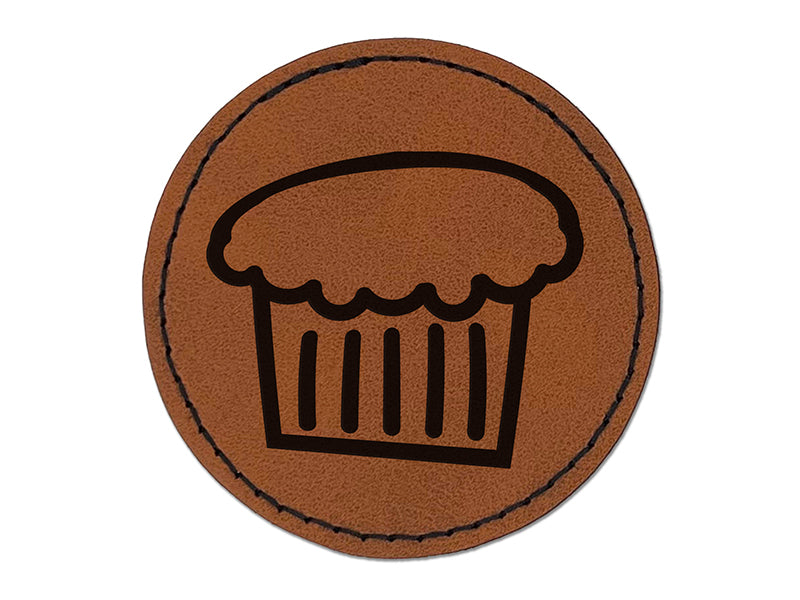 Cupcake Doodle Round Iron-On Engraved Faux Leather Patch Applique - 2.5"