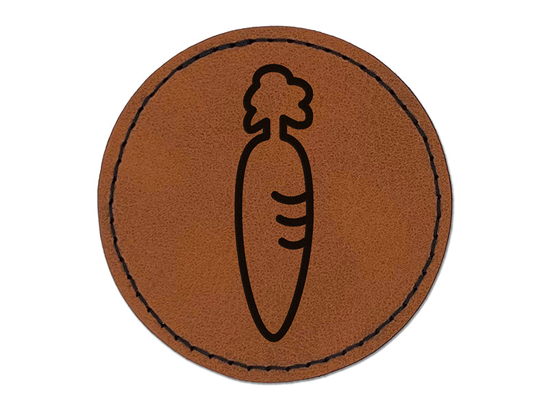 Cute Carrot Outline Round Iron-On Engraved Faux Leather Patch Applique - 2.5"