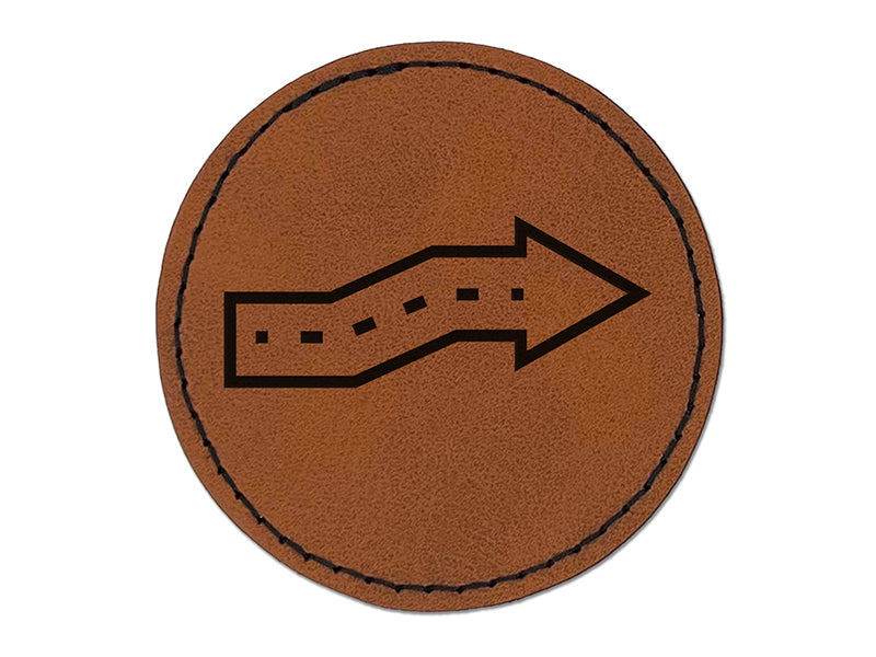 Cute Crooked Arrow Round Iron-On Engraved Faux Leather Patch Applique - 2.5"