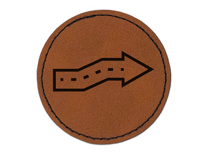 Cute Crooked Arrow Round Iron-On Engraved Faux Leather Patch Applique - 2.5"