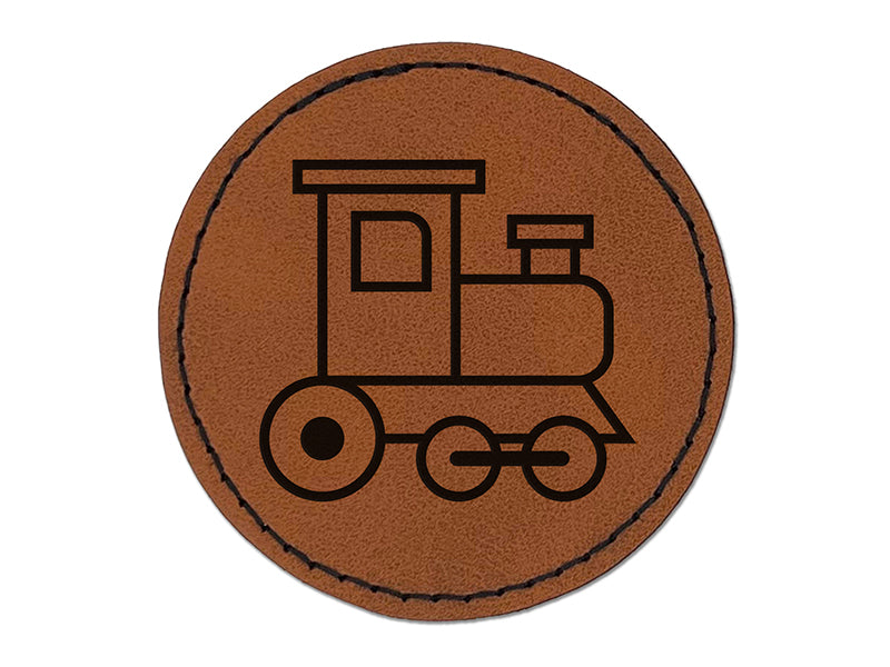 Cute Train Round Iron-On Engraved Faux Leather Patch Applique - 2.5"