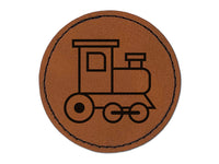 Cute Train Round Iron-On Engraved Faux Leather Patch Applique - 2.5"