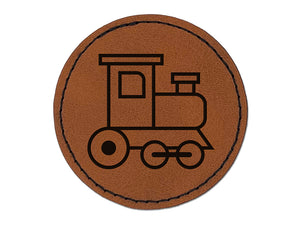 Cute Train Round Iron-On Engraved Faux Leather Patch Applique - 2.5"