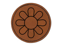 Daisy Flower Round Iron-On Engraved Faux Leather Patch Applique - 2.5"