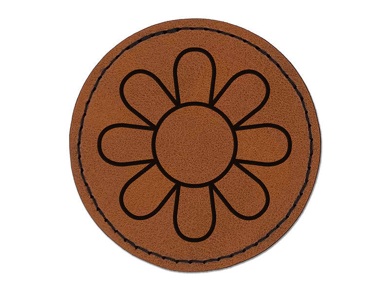 Daisy Flower Round Iron-On Engraved Faux Leather Patch Applique - 2.5"